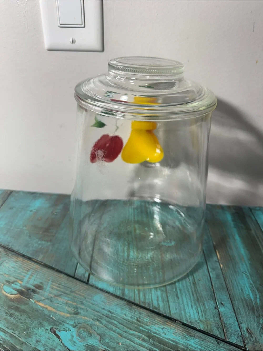 Vintage Bartlett Collins Gay Fad Hand Painted Fruit Trapezoid Glass Cookie Jar - Picture 8 of 11